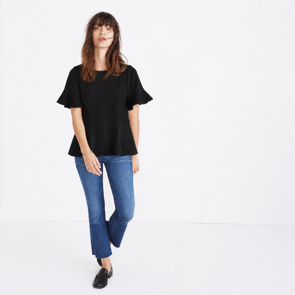 Madewell Women's True Black Flare-Hem Top - Size XL